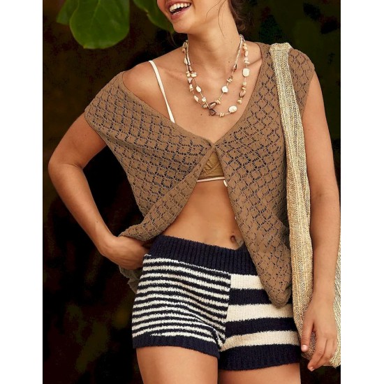 Women Fashion Casual Solid Color Knitted V-Neck Tank Top