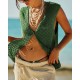 Women Fashion Casual Solid Color Knitted V-Neck Tank Top
