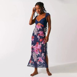 Women Fashion Sexy Lace Stitching Hollow-Out Sleeveless Backless Split Dress