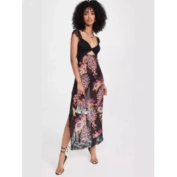 Women Fashion Sexy Lace Stitching Hollow-Out Sleeveless Backless Split Dress