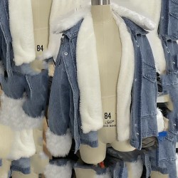 Women Winter Plush Collar Denim Jacket