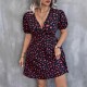 Women Fashion Casual Plus Size Floral Printed V-Neck Lantern Short-Sleeve Loose Dress