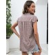 Women Fashion Casual Plaid Lapel Short-Sleeve Single Breasted Blouse
