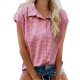Women Fashion Casual Plaid Lapel Short-Sleeve Single Breasted Blouse