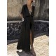Women Fashion Casual Solid Color Deep V-Neck Short-Sleeve Loose Split Dress