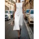 Women Fashion Casual Solid Color Round Neck Sleeveless Dress