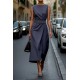 Women Fashion Casual Solid Color Round Neck Sleeveless Dress