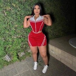 Women Casual Stripe Stitching Colored Sleeveless Stretch Slim-Fit Top Shorts Two-Piece Set