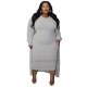 Women Fashion Plus Size Solid Color Sleeveless Tight Dress Long-Sleeve Coat Two-Piece Set