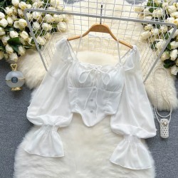 Women Fashion Sexy Solid Color Irregular Off-Shoulder Long-Sleeve Slim-Fit Blouse