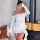 Women Solid Color Fashion Off-Shoulder Ruffled Flare Sleeve Ribbon Dress