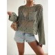 Women Summer Vacation Pocket Design Unique Cool Hollow Blouse Knitted Pullover Top Coverup