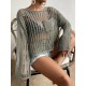 Women Summer Vacation Pocket Design Unique Cool Hollow Blouse Knitted Pullover Top Coverup