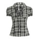 Women Fashion Plaid Laple Bubble Sleeve Single Breasted Slim Fit Blouse