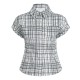 Women Fashion Plaid Laple Bubble Sleeve Single Breasted Slim Fit Blouse