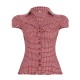 Women Fashion Plaid Laple Bubble Sleeve Single Breasted Slim Fit Blouse