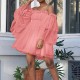 Women Fashion Elegant Solid Color Ruffled Off Shoulder Long-Sleeve Dress