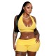 Women Spring And Summer Solid Color Rib-Knit Halter Neck Top Shorts Set