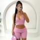 Women Spring And Summer Solid Color Rib-Knit Halter Neck Top Shorts Set