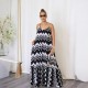 Women Fashion Casual Plus Size Printed Spaghetti Strap Backless Loose Dress