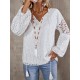 Women Fashion Elegant Lace Stitching V-Neck Long Sleeve Blouse