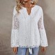Women Fashion Elegant Lace Stitching V-Neck Long Sleeve Blouse