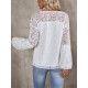 Women Fashion Elegant Lace Stitching V-Neck Long Sleeve Blouse