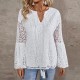 Women Fashion Elegant Lace Stitching V-Neck Long Sleeve Blouse