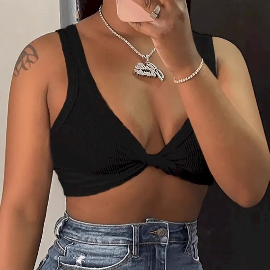 Sexy Women Solid Color Knotted Crop Top