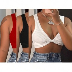 Sexy Women Solid Color Knotted Crop Top