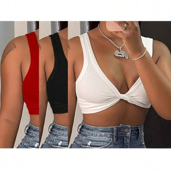 Sexy Women Solid Color Knotted Crop Top