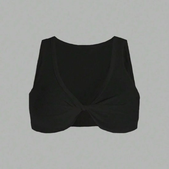 Sexy Women Solid Color Knotted Crop Top