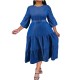 Women Fashion Plus Size Pleated Long-Sleeve Loose Denim Dress