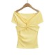 Women Fashion Sexy Solid Color Pleated Off-Shoulder Short-Sleeve T-Shirt