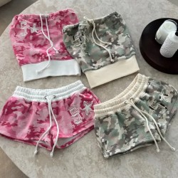 Women Fashion Sexy Camouflage Tube Top Drawstring Shorts Two-Piece Set