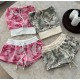 Women Fashion Sexy Camouflage Tube Top Drawstring Shorts Two-Piece Set