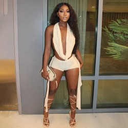 Women Sexy Solid Color Halter Top And Shorts Two-Piece Set