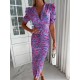 Women Fashion Sexy Floral Printed Deep V-Neck Short Sleeve Slim Fit Dress